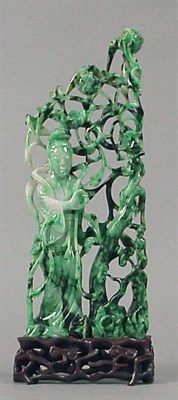 Lot 125 - Mottled Green Jadeite Figure of a Meiren and...