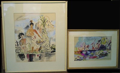 Lot 3 - 20th Century School ISLAND WOMEN and LILY POND:...