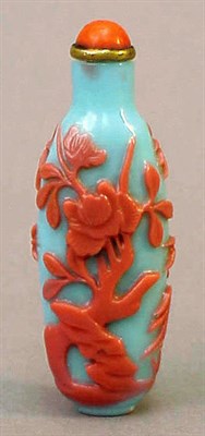 Lot 244 - Coral Overlay on Blue Glass Snuff Bottle 19th...