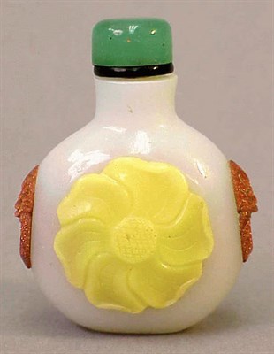 Lot 240 - Multicolor Applique White Glass Snuff Bottle...