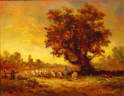 Lot 17 - Denis Canut b. 1953 LEADING THE FLOCK HOME...