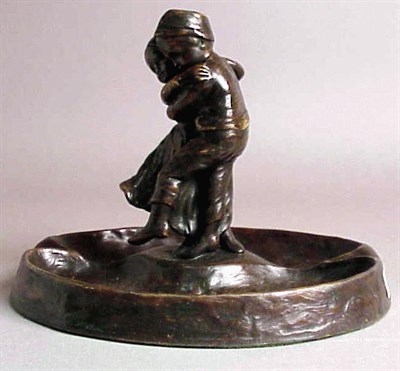 Lot 608 - Bronze Figural Ashtray Set with two children...
