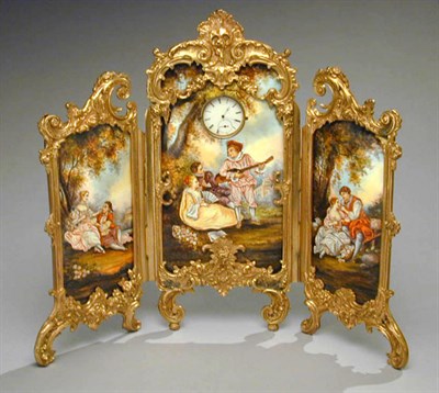 Lot 412 - French Enamel Three-Fold Screen Decorated with...
