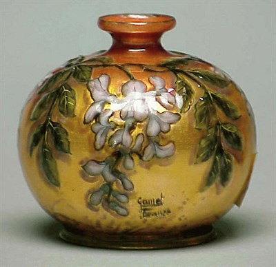 Lot 405 - French Enamel Vase Of flattened spherical form,...