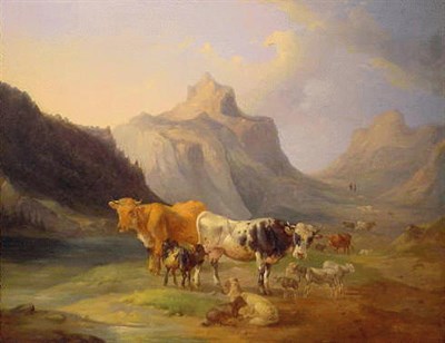 Lot 44 - Joseph Heicke Austrian, 1811 - 1861 COWS AT...