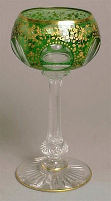 Lot 360 - Group of Four Green Cut to Clear Glass Goblets