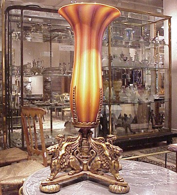 Lot 285 - Gilt-Metal and Iridescent Glass Lamp