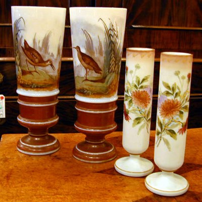 Lot 279 - Two Pairs of Opaline Glass Vases Each with...