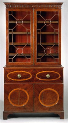 Lot 465 - George III Inlaid Mahogany Secretary Bookcase...