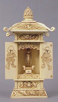 Lot 132 - Japanese Ivory Shrine of Kannon Carved with...