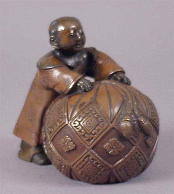 Lot 133 - Japanese Red Copper Box of a Boy and Giant...