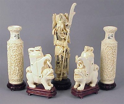 Lot 134 - Pair of Chinese Elaborately Carved Ivory Vases,...