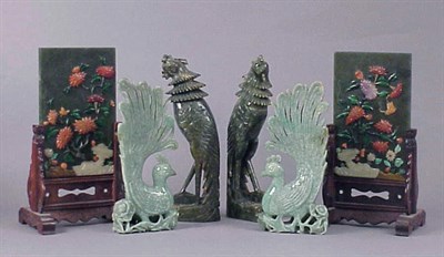 Lot 568 - Two Pairs of Chinese Hardstone Phoenix and a...