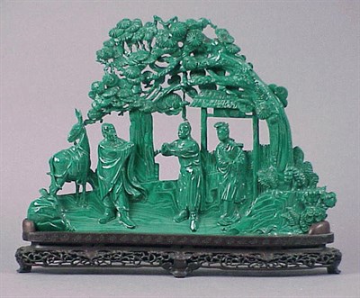 Lot 591 - Chinese Malachite Carving of Figures Beneath a...