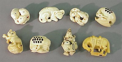 Lot 90 - Eight Contemporary Ivory Okimono Depicting...