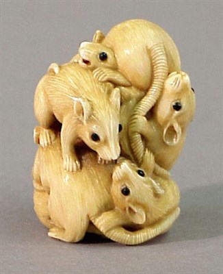 Lot 578 - Japanese Ivory Okimono of a Cluster of Rats...