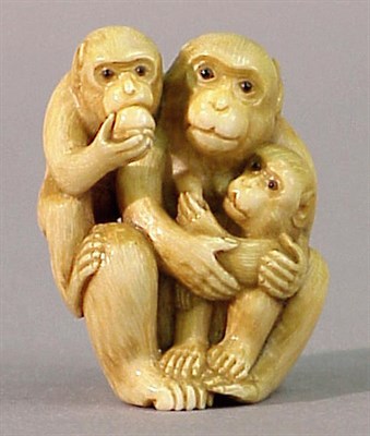 Lot 93 - Good Ivory Okimono of Three Monkeys Meiji...