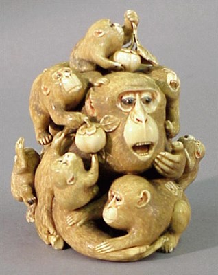 Lot 98 - Ivory Okimono of a Macaque and Young Meiji...