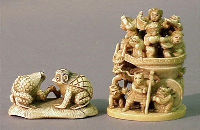 Lot 88 - Ivory Okimono of a Festival Cart and a Small...