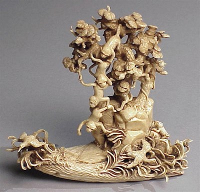Lot 120 - Large Ivory Sectional Okimono of Monkeys in a...