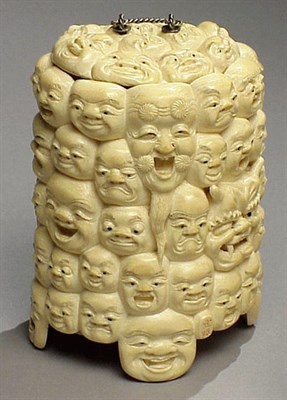 Lot 124 - Ivory Box Carved with Noh Masks Meiji Period,...
