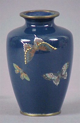 Lot 573 - Japanese Blue Butterfly Cloisonne Vase