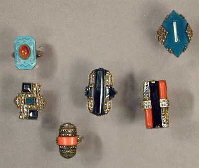 Lot 130 - Group of Five Art Deco Style Rings