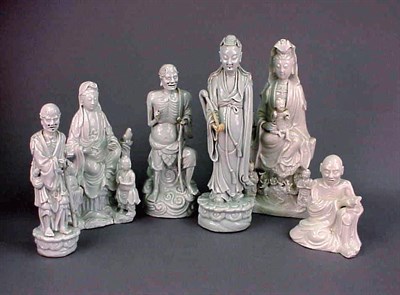 Lot 195 - Six Chinese Dehua White Porcelain Figures 18th...