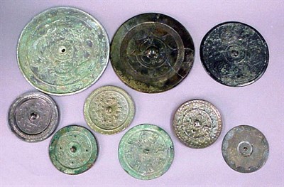 Lot 162 - Nine Bronze Mirrors Han and Tang Dynasties One...