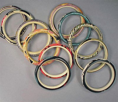 Lot 129 - Group of Art Deco Painted Bangles Including...