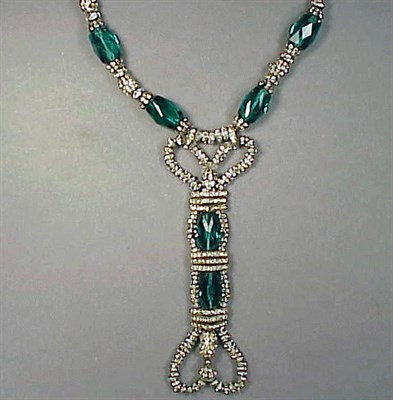 Lot 156 - Rhinestone and Emerald Color Bead Necklace