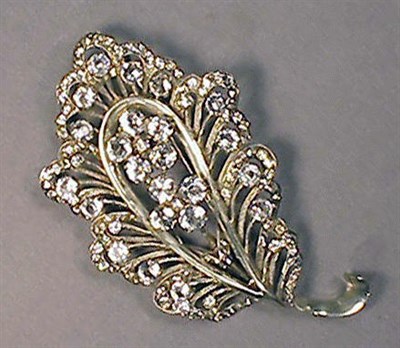 Lot 249 - Rhinestone and Sterling Silver Leaf Pin