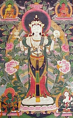 Lot 20 - Tibetan Thanka of White Avalokitesvara 18th...