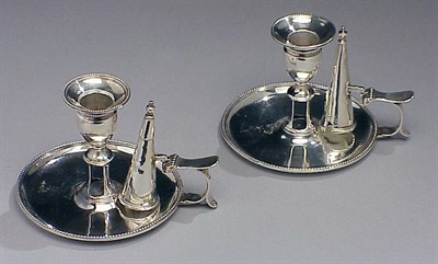 Lot 528 - Pair of George III Silver Chamber Candlesticks...