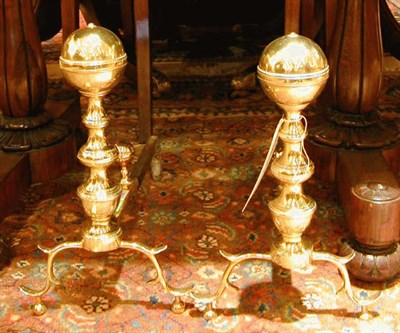 Lot 476 - Pair of Federal Style Brass Andirons, Three...