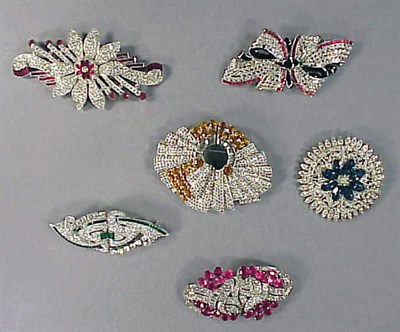 Lot 306 - Group of Six Coro Double Clip Pins Comprising...