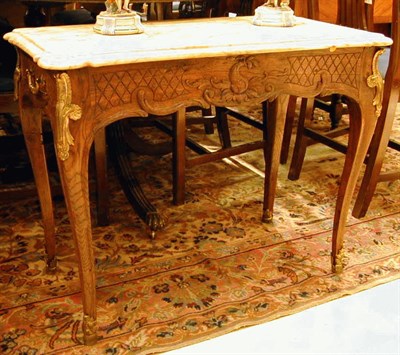 Lot 305 - Provincial Louis XV Style Marble-Top Oak Side...