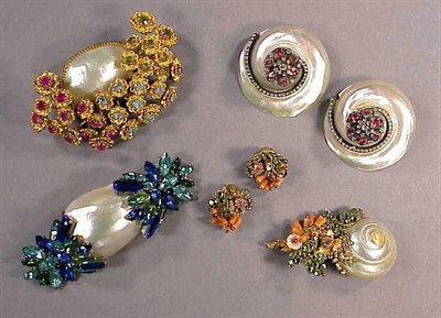 Lot 363 - Group of Shell Jewelry Comprising a large pin...