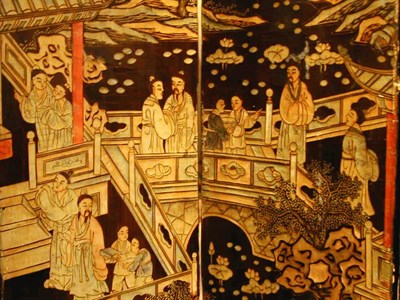 Lot 379 - Lacquered Four-Panel Screen