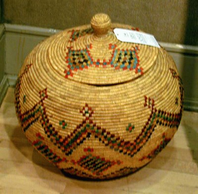 Lot 142 - Eskimo Polychrome Lidded Basket With diamond...