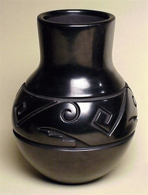 Lot 163 - Santa Clara Carved Blackware Pottery Jar Toni...