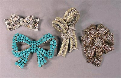 Lot 376 - Group of Four Bow Pins Comprising turquoise...