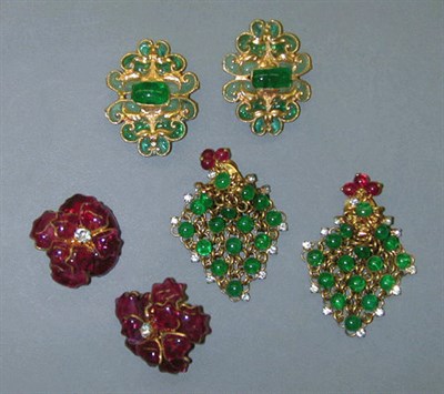Lot 201 - Three Pairs of French Earrings Comprising pink...