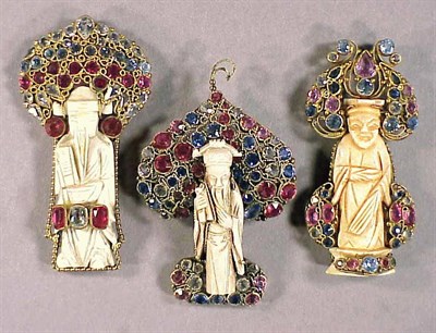 Lot 360 - Three Hobe Chinese Statue Pins Including a...