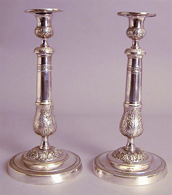 Lot 541 - Pair of French Silver Plated Candlesticks 19th...