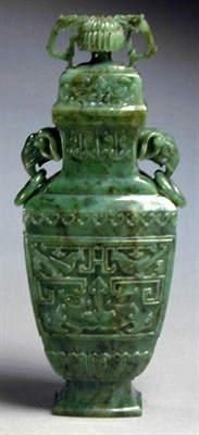 Lot 301 - Dark Green Nephrite Vase and Cover Carved on...