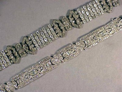 Lot 143 - Two Art Deco Evening Bracelets Each rhinestone...