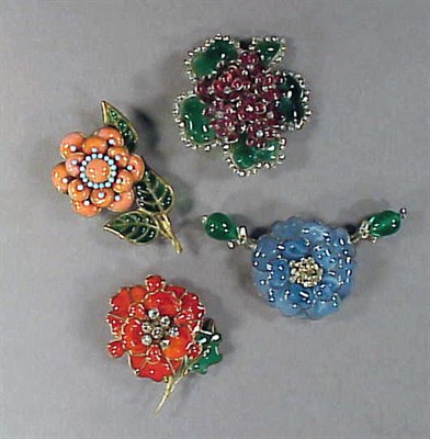 Lot 196 - Group of Four Pate de Verre Pins Comprising a...