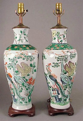 Lot 430 - Pair of Famille Verte Style Porcelain Vases Of...