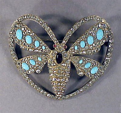 Lot 324 - Butterfly Pin Faux turquoise, garnet and...